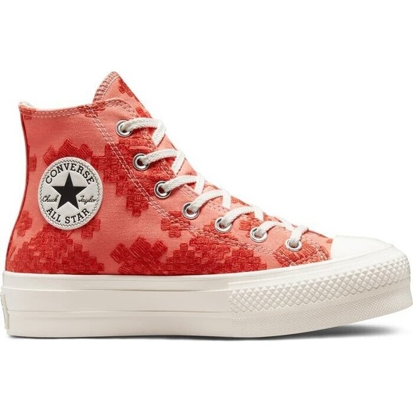Converse Women Sz  10.5 CTAS Lift Hi Embroidery A02233C Bright Mantra‎ Orange - Picture 4 of 9